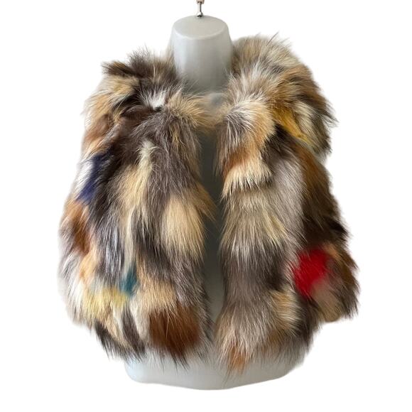 Zadig & Voltaire Deluxe Multicolor Patchwork Fox Fur Cropped Vest Size Small - Picture 1 of 5